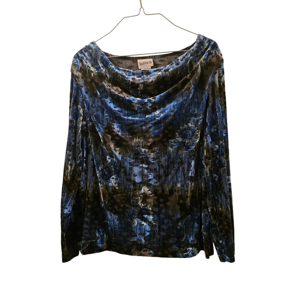 Vtg Y2K Floral Burn Out Velvet Long Sleeve Cowl Neck Blouse Sz XSP WhimsiGoth